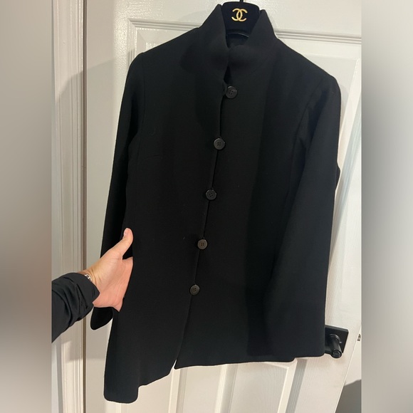 Nina McLemore Jacket Black WOOL CREPE KYOTO jacket size 4 point collar pockets - Picture 6 of 11